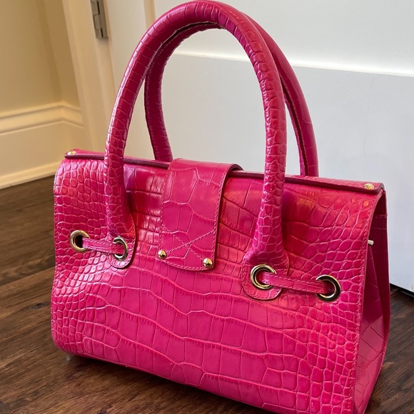 Jimmy Choo Pink Rosalie Handle Crocodile Embossed Leather Bag - Picture 3 of 7